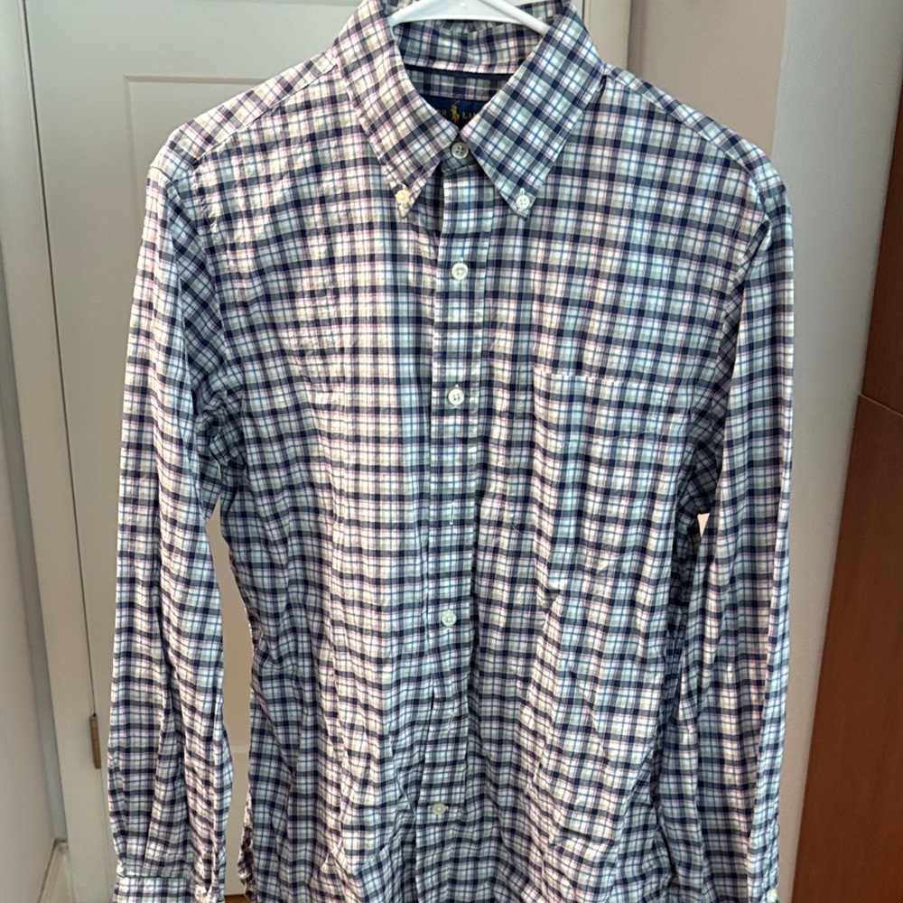 Ralph Lauren Men's Plaid Shirt - Blue, White, and Purple